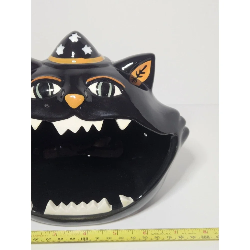 Ashland Halloween Black Cat Ceramic Candy Dish Starry Wizard Hat Vintage Style